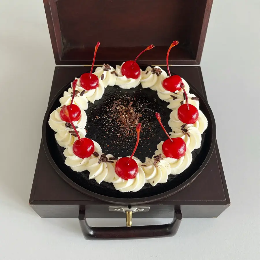 Black Forest Bento (front view) – eggless cake from Mohit Bakery