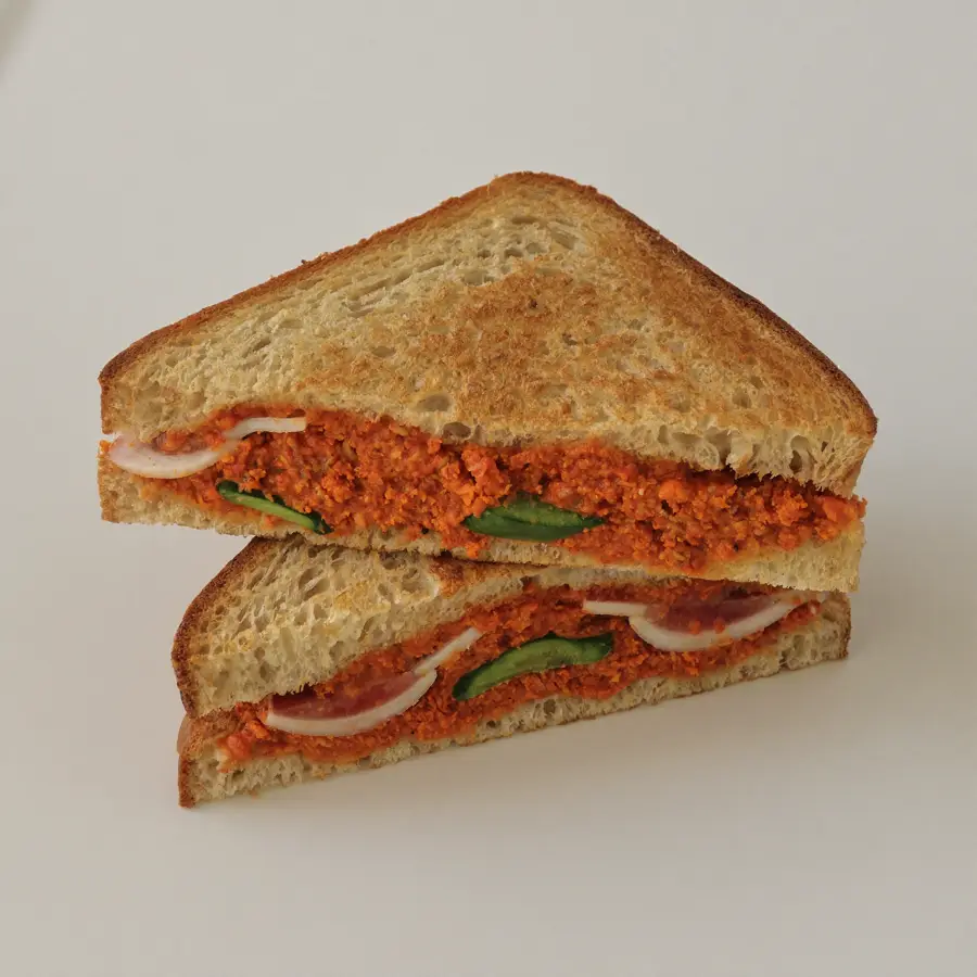 Brown Paneer Tikka Sandwich (inside view) – pure veg from Mohit Bakery