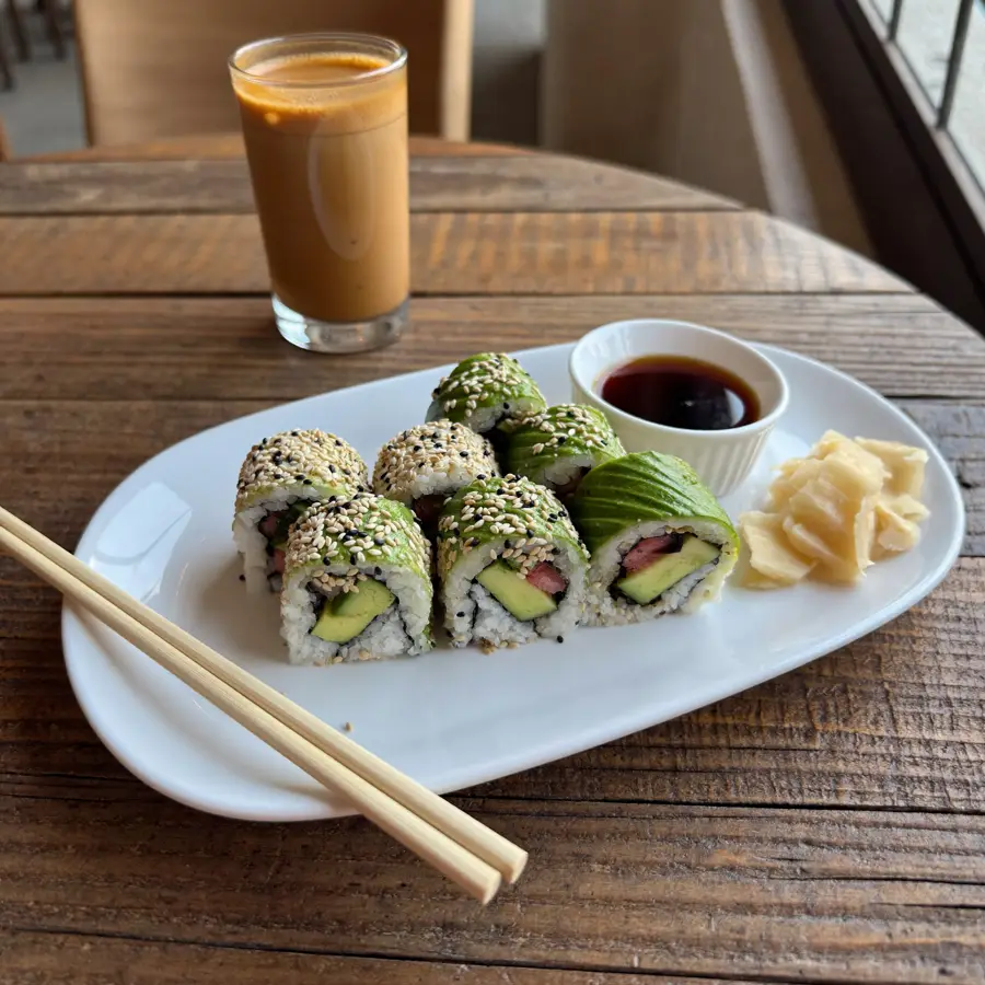 Californian Sushi (served view) – pure veg from Mohit Bakery