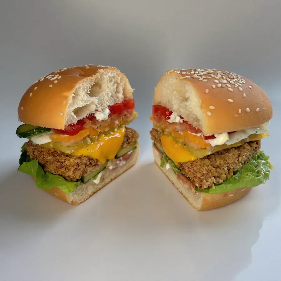 Cheese Burger Bake (inside view) – pure veg from Mohit Bakery