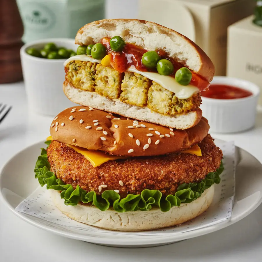 Cheese Crispy & Spicy Paneer Burger (inside view) – pure veg from Mohit Bakery