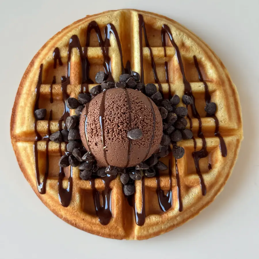 Choco Chocochips Waffle (top view) – eggless waffle from Mohit Bakery
