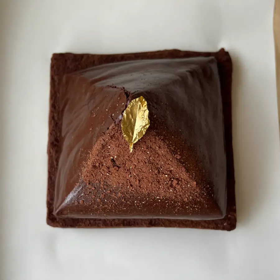 Chocolate Pyramid Pastry (top view) – eggless pastry from Mohit Bakery