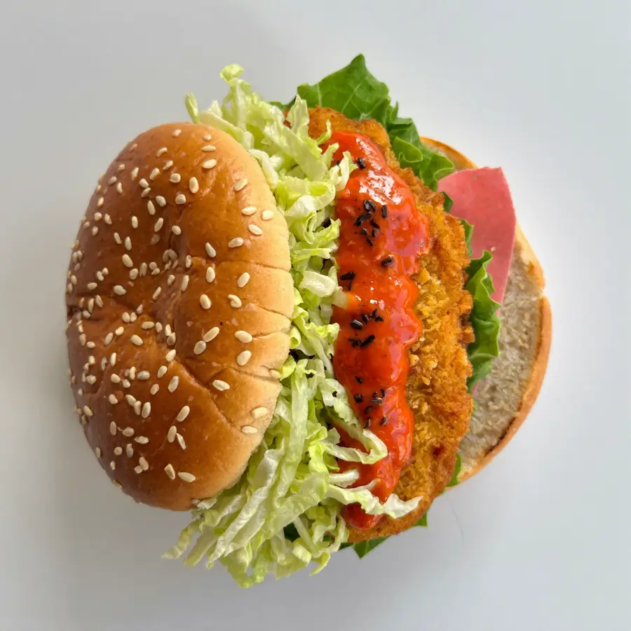 Crispy & Spicy Paneer Burger (top view) – pure veg from Mohit Bakery
