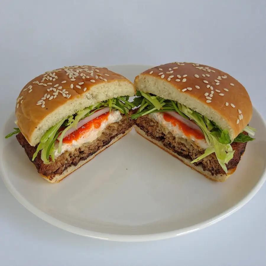 Crispy & Spicy Paneer Burger (inside view) – pure veg from Mohit Bakery