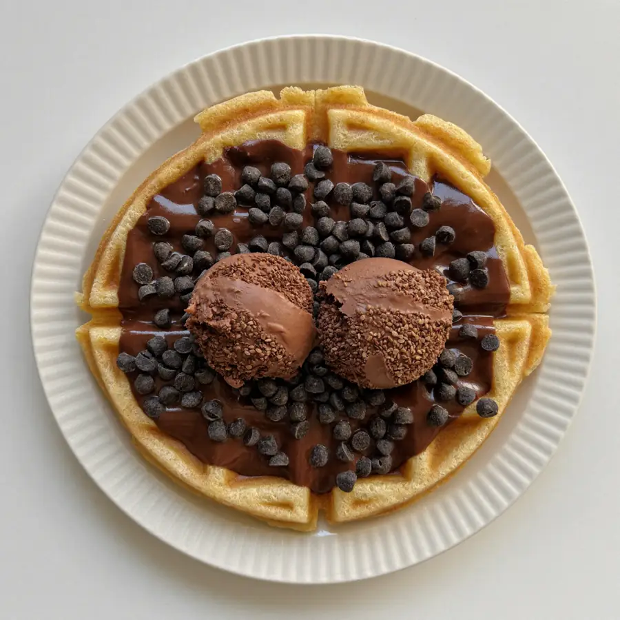 Double Choco Chocochips Waffle (top view) – eggless waffle from Mohit Bakery