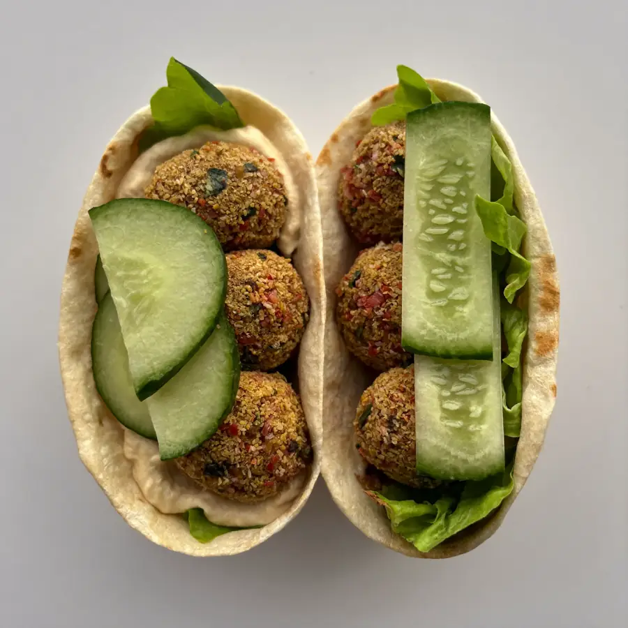 Falafel Hummus Wrap (top view) – pure veg from Mohit Bakery