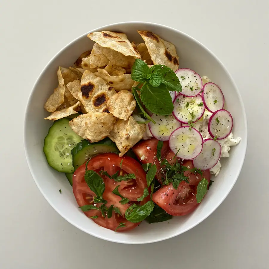 Fattoush Lebanese Salad (top view) – pure veg from Mohit Bakery
