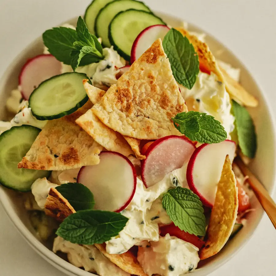 Fattoush Lebanese Salad (close up view) – pure veg from Mohit Bakery