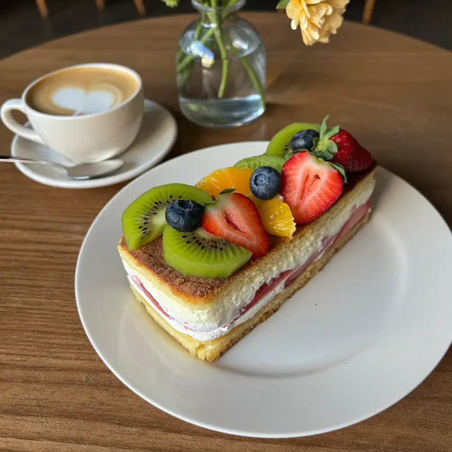 Fresh Fruit Pastry (served view) – eggless pastry from Mohit Bakery