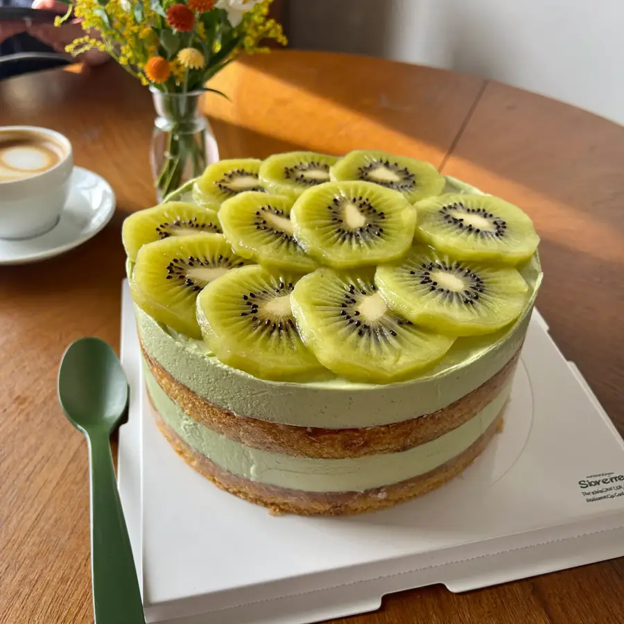 Kiwi Cake (served view) – eggless cake from Mohit Bakery