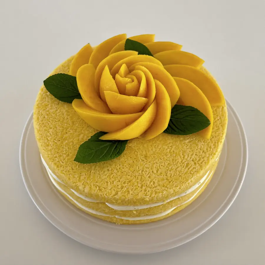 Mango Cake (top view) – eggless cake from Mohit Bakery
