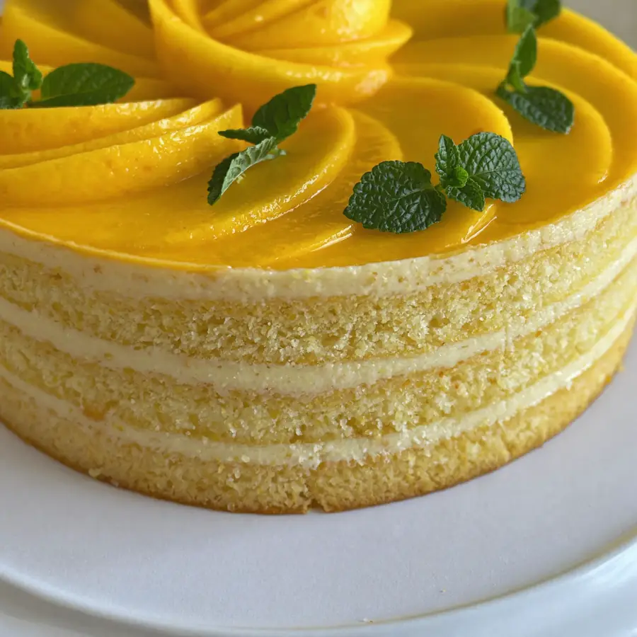 Mango Cake (close up view) – eggless cake from Mohit Bakery
