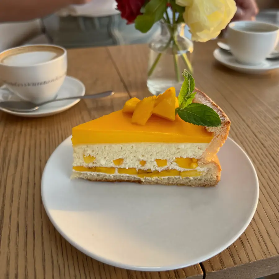 Mango Pastry (served view) – eggless pastry from Mohit Bakery