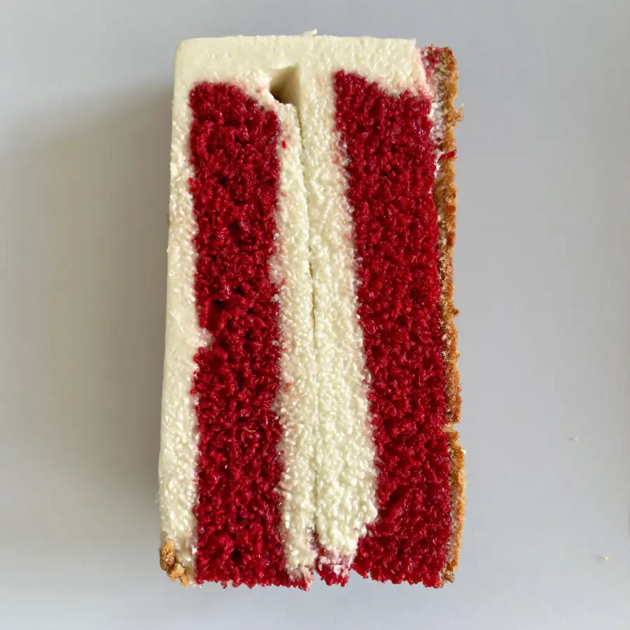 Red Velvet Pastry (top view) – eggless pastry from Mohit Bakery
