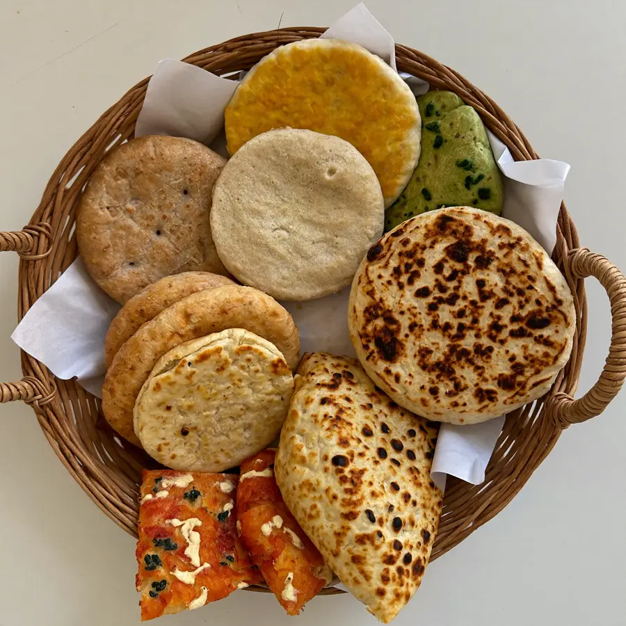 Roti Basket (top view) – fresh eggless bread from Mohit Bakery