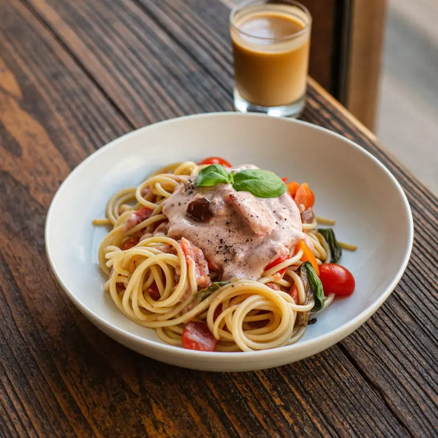 Spaghetti Mix Sauce Pasta (served view) – pure veg from Mohit Bakery