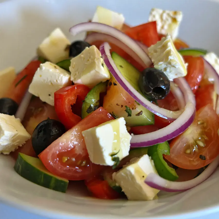 Traditional Greek Salad (close up view) – pure veg from Mohit Bakery