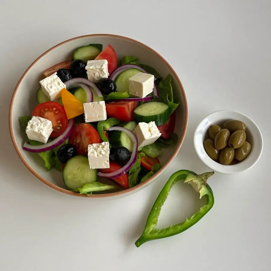 Traditional Greek Salad (inside view) – pure veg from Mohit Bakery