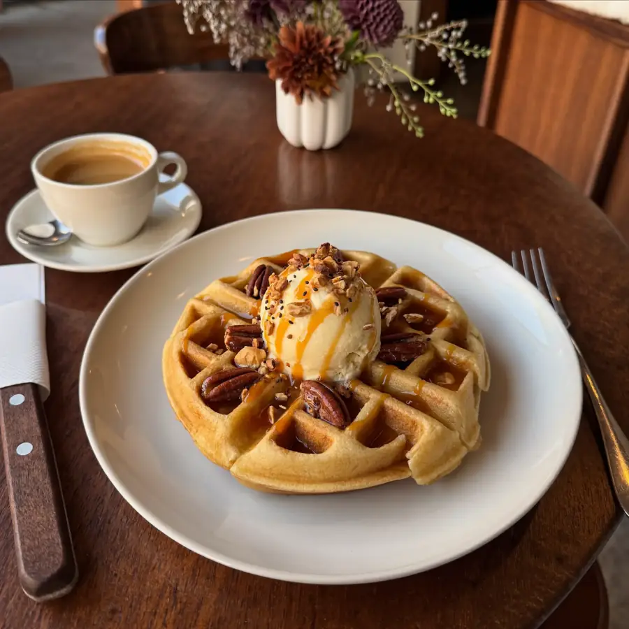 Vanilla Nuts Waffle (served view) – eggless waffle from Mohit Bakery