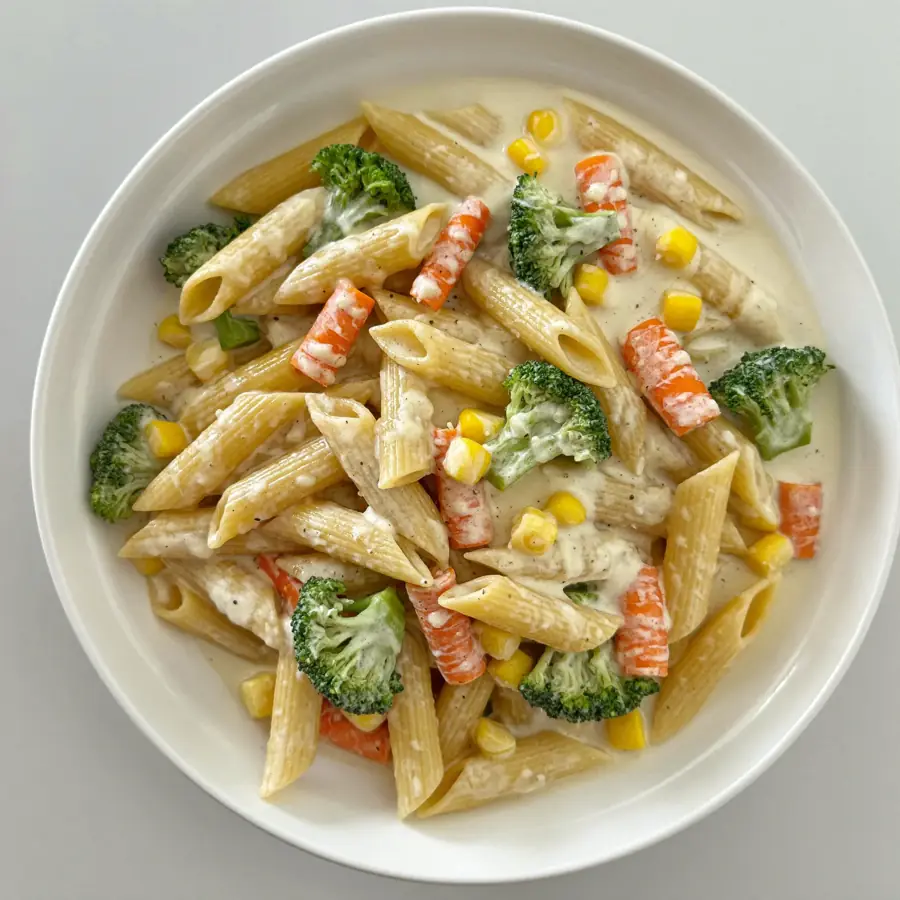 Veg Alfredo Penne Pasta (top view) – pure veg from Mohit Bakery