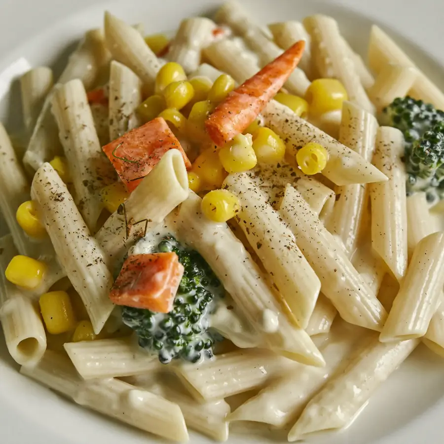 Veg Alfredo Penne Pasta (close up view) – pure veg from Mohit Bakery