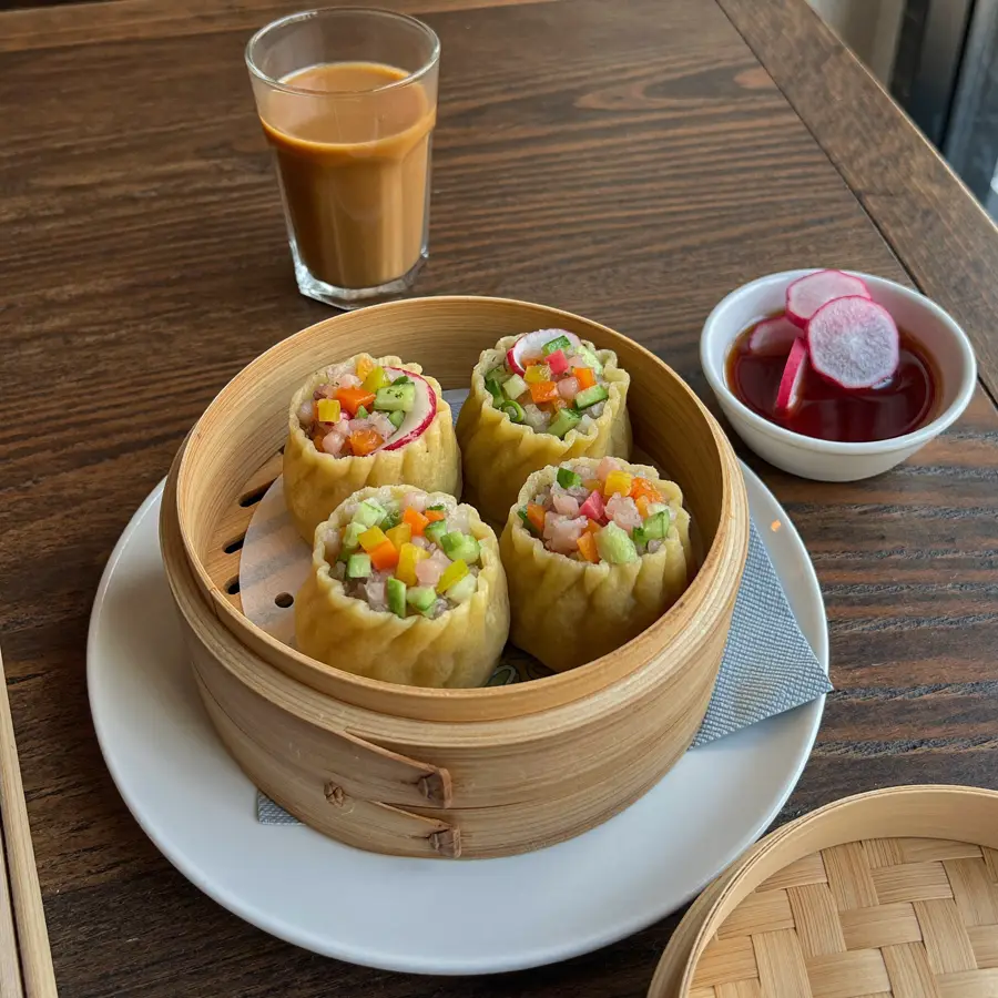 Veggie Crystal Dimsum (served view) – pure veg from Mohit Bakery