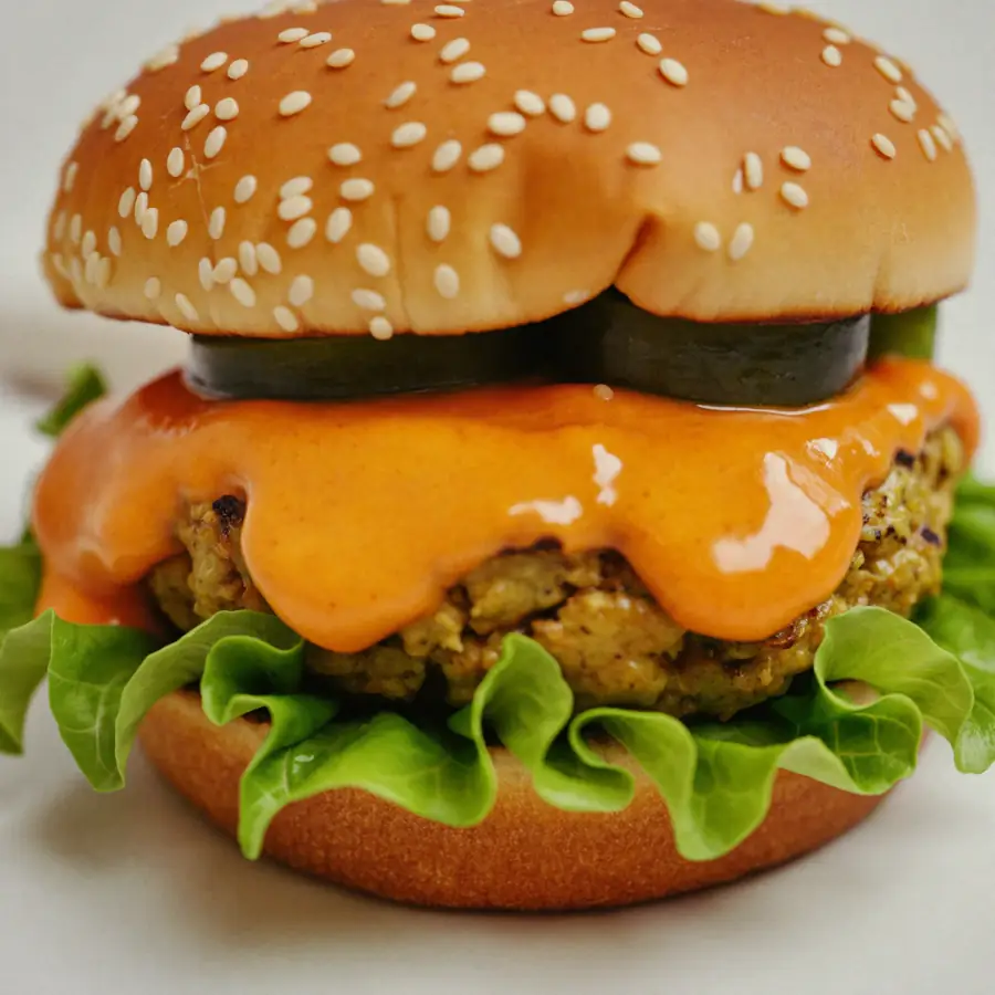 Veg Makhani Burger (close up view) – pure veg from Mohit Bakery