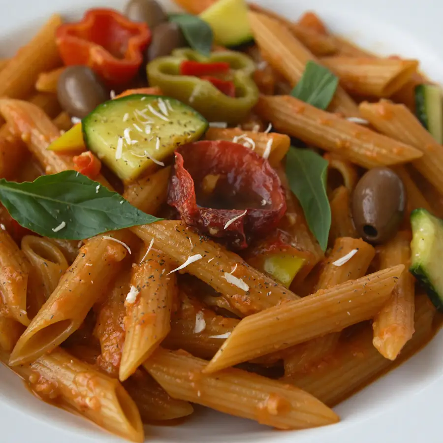 Veg Marinara Penne Pasta (close up view) – pure veg from Mohit Bakery