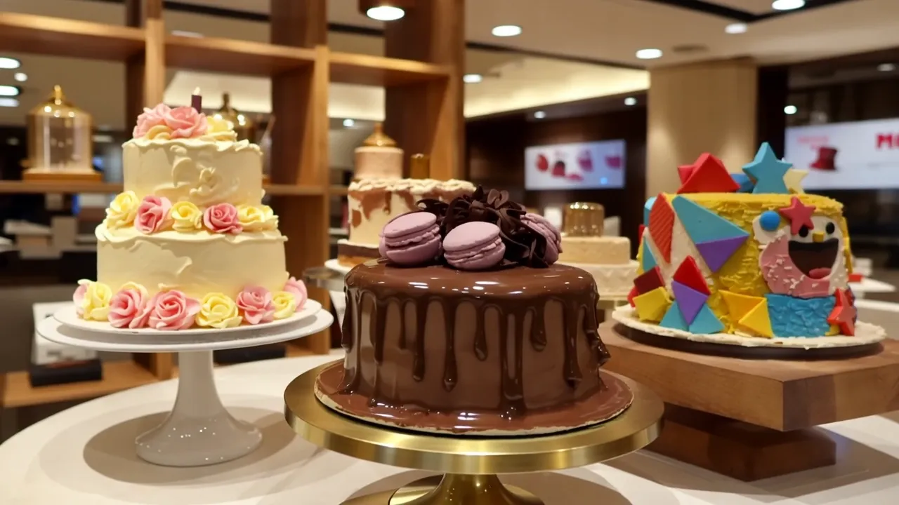 Designer eggless celebration cakes on display at Mohit Bakery
