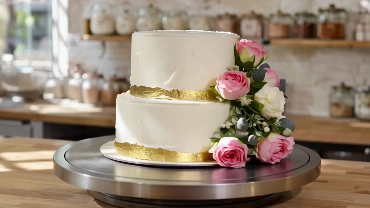 Two-tier eggless celebration cake with roses